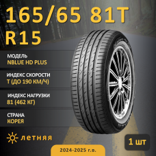 Шина Nexen Nblue Hd Plus 165/65 R15 81T летняя, для легкового автомобиля,
